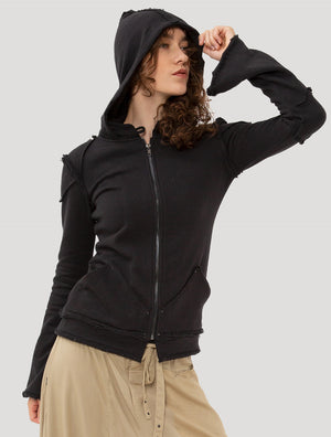 Black 'Armour' 100% Cotton Hoodie Jacket - Psylo Fashion