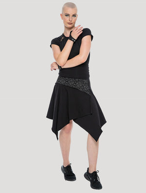 Black 'Drag' Organic Cotton Asymmetric Midi Skirt by Psylo Fashion