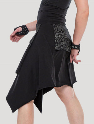 Black 'Drag' Organic Cotton Asymmetric Midi Skirt by Psylo Fashion