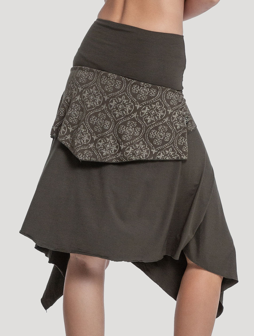 Olive Green 'Drag' Organic Cotton Asymmetric Midi Skirt by Psylo Fashion