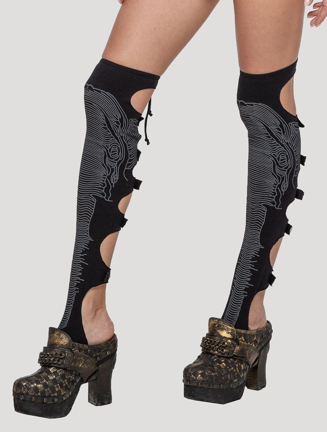 Black 'Elephant' Organic Cotton Lycra Leg Warmers - Psylo Fashion