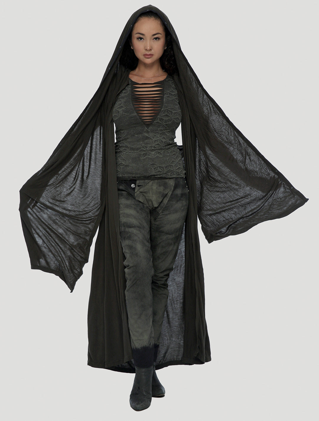 Forest Hooded Long Vest | Hoodie Cape by Psylo Fashion