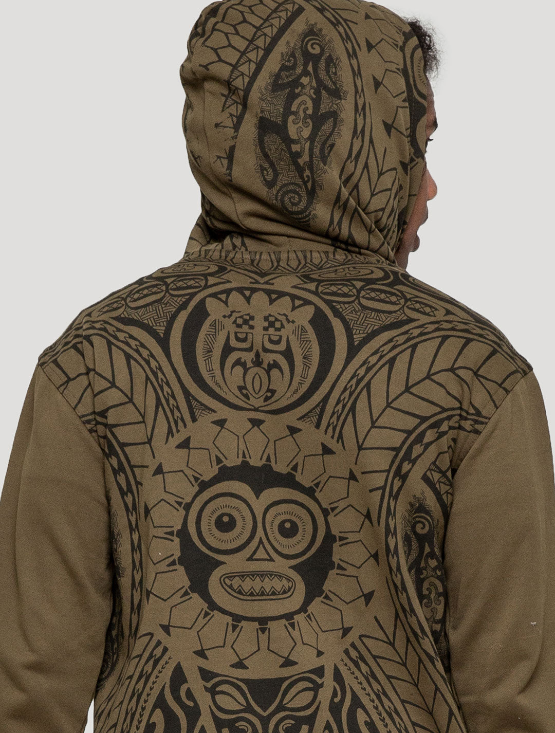 Long Necka Hooded Jacket | Tribal Tattoo-Style Zipped Hoodie – Psylo