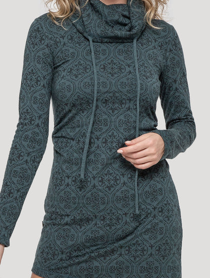 Teal Livia Long Sleeves Turtleneck Dress