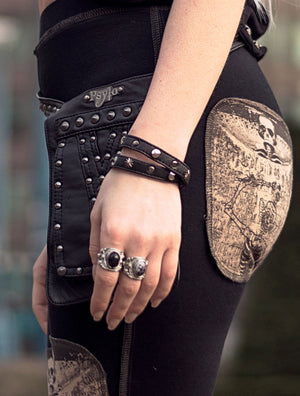 100% leather black Long Wristband with studs - Psylo Fashion