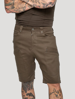 Grungy 'Mint Rmx' olive green Cotton Shorts by Psylo Fashion