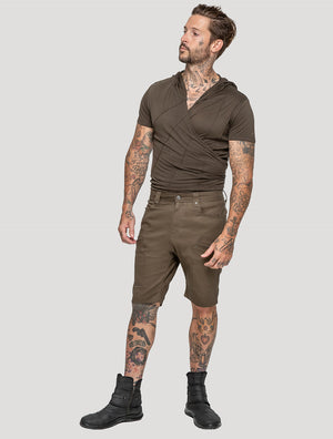 Grungy 'Mint Rmx' olive green Cotton Shorts by Psylo Fashion