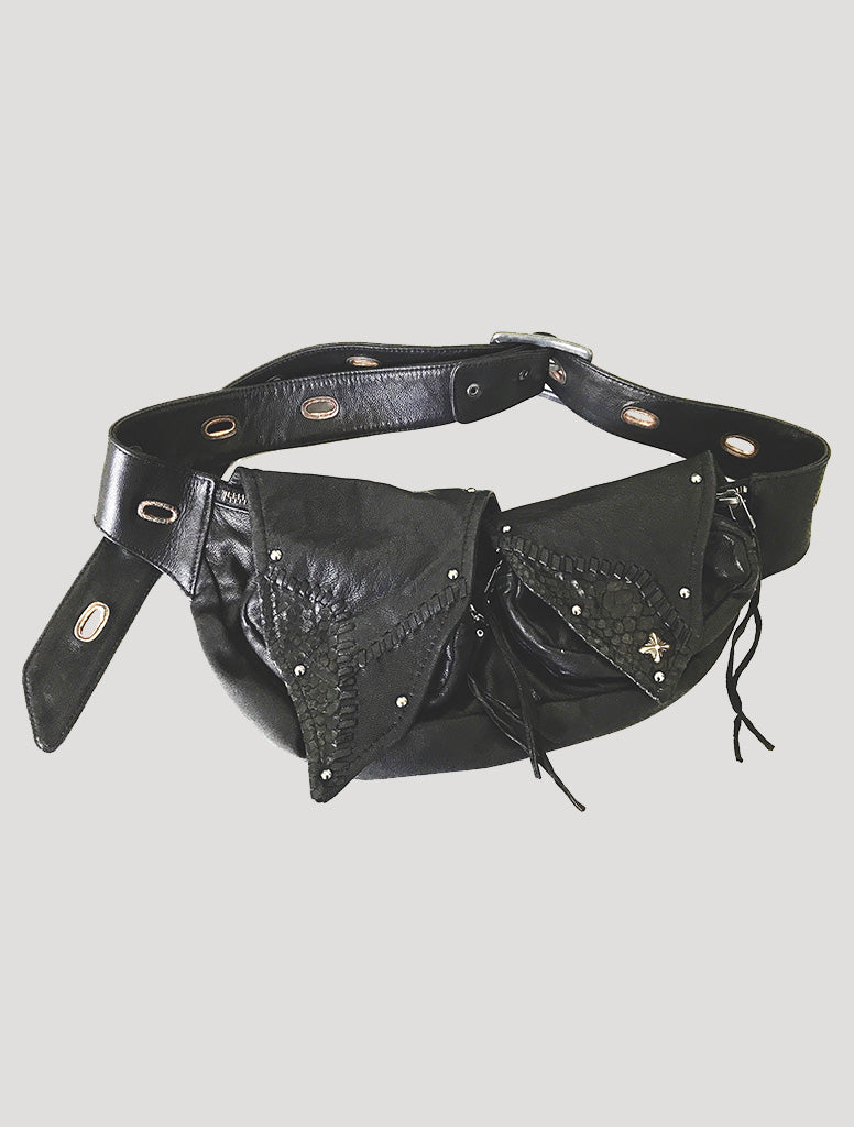 14th Addiction black leather tribal bum bag Pocket Belt 02 