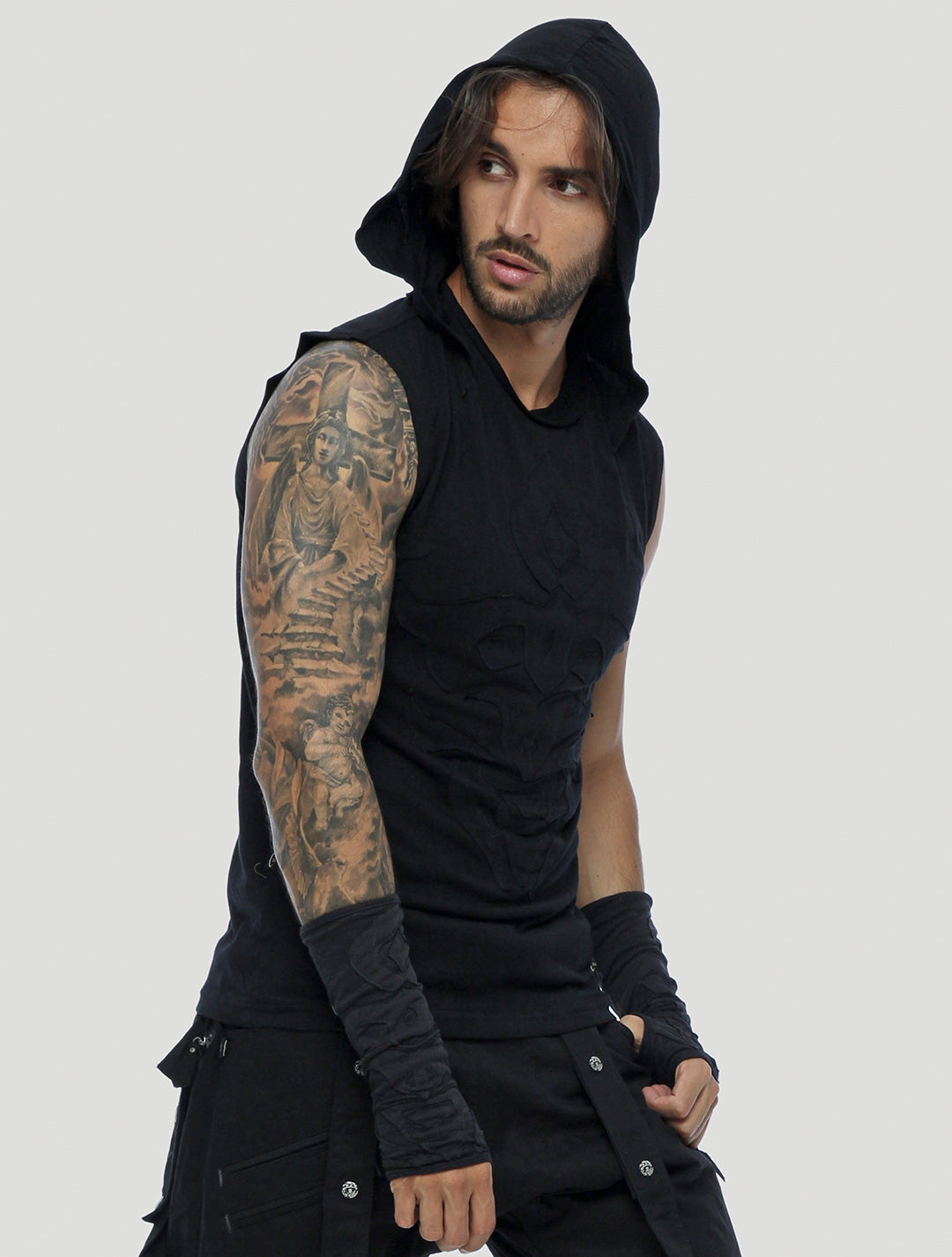 Sleeveless masked hoodie sale