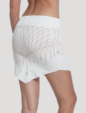 'Net' Printed Organic Cotton Lycra Off White Mini Skirt by Psylo Fashion