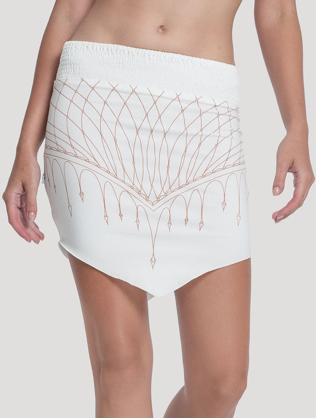 'Net' Printed Organic Cotton Lycra Off White Mini Skirt by Psylo Fashion