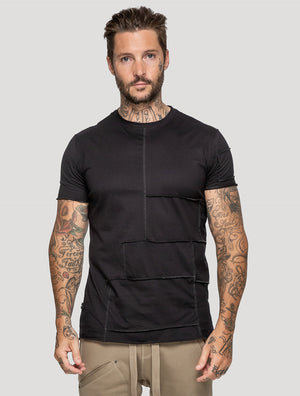 Black Patchwork Short Sleeves Tee by Psylo Fashion