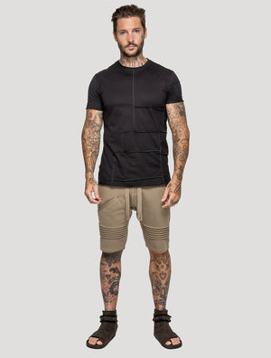 Black Patchwork Short Sleeves Tee by Psylo Fashion