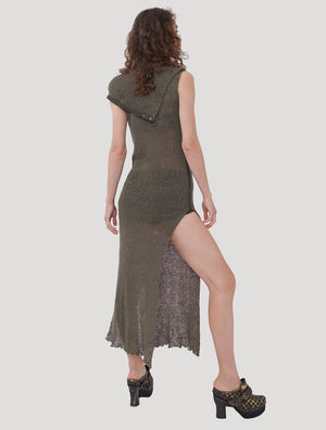 Olive green Ply See-Through Dress - Psylo Fashion