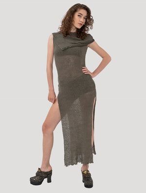 Olive green Ply See-Through Dress - Psylo Fashion