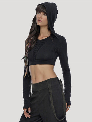 Raffia Hoodie Crop Top - Psylo Fashion