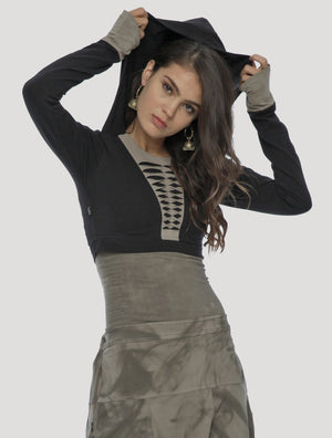 Raffia Hoodie Crop Top - Psylo Fashion