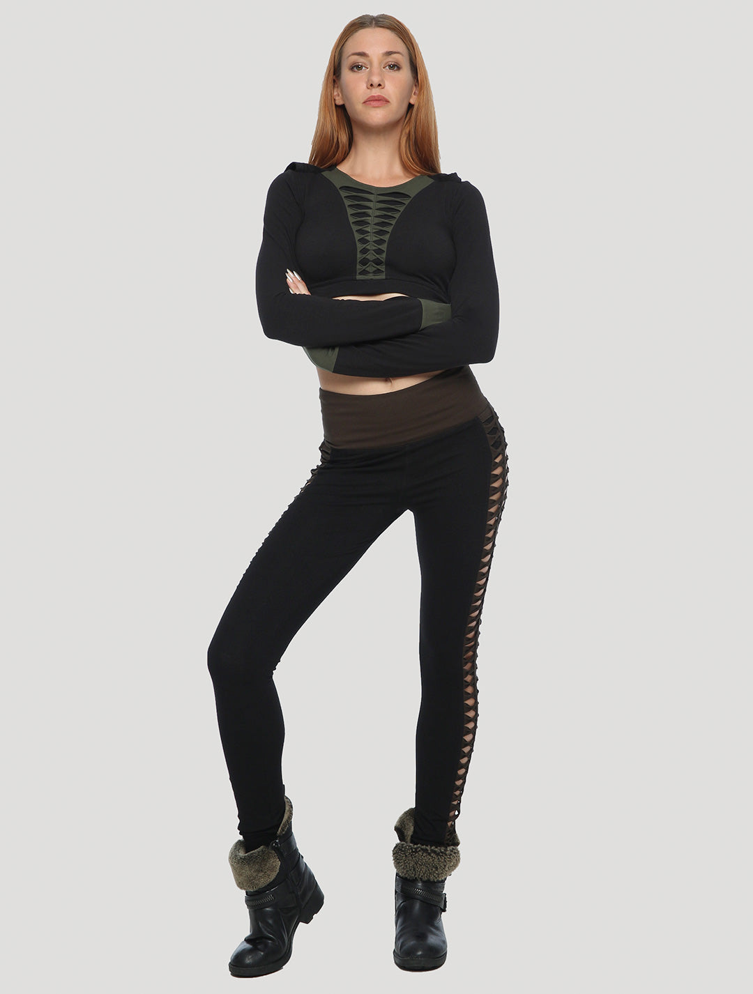 Elegant Black Lace-Up Leggings High Waist