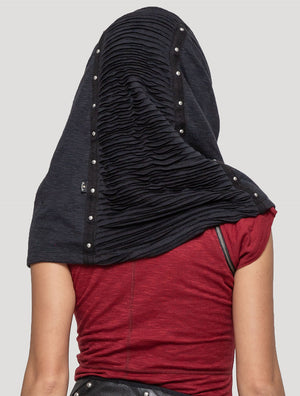 Black "Straps" Hooded Neckwarmer - Psylo Fashion