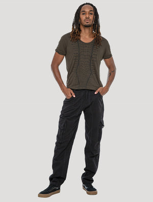 Black "Stripy Rmx" Cotton Cargo Pants - Psylo Fashion