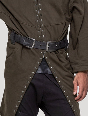 Olive green Terry Kaftan Hoodie Long Jacket - Psylo Fashion
