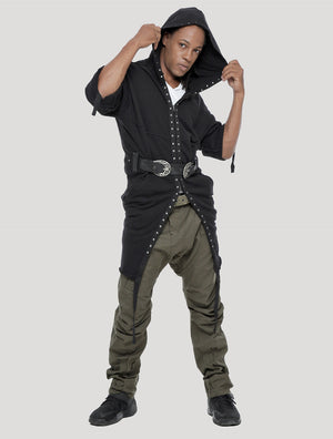 Black Terry Kaftan Hoodie Long Jacket - Psylo Fashion