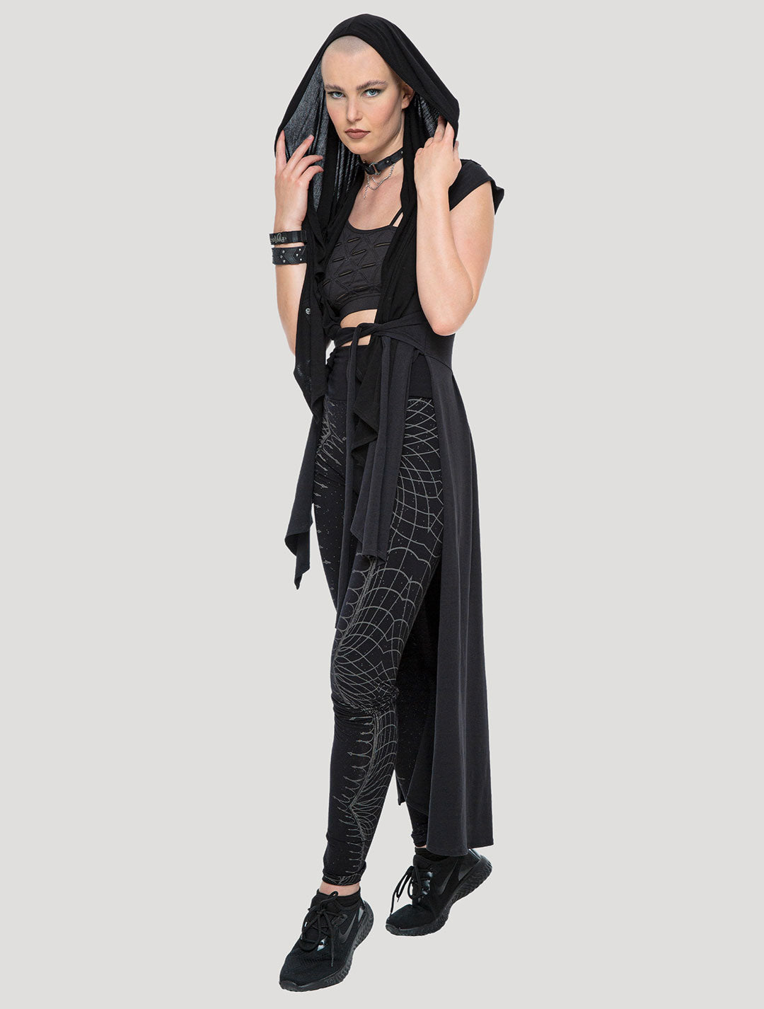 Black Virgin Hooded Long Kaftan - Psylo Fashion