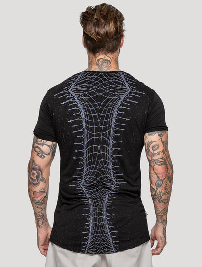 Black 'Vortex' 100% Bamboo Printed T-shirt by Psylo Fashion