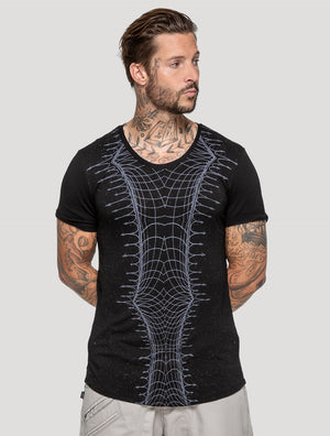 Black 'Vortex' 100% Bamboo Printed T-shirt by Psylo Fashion