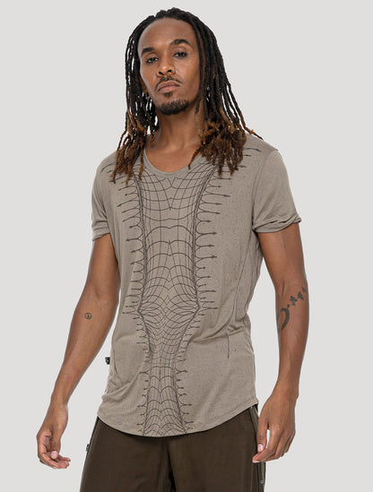 Cement beige 'Vortex' 100% Bamboo Printed T-shirt by Psylo Fashion