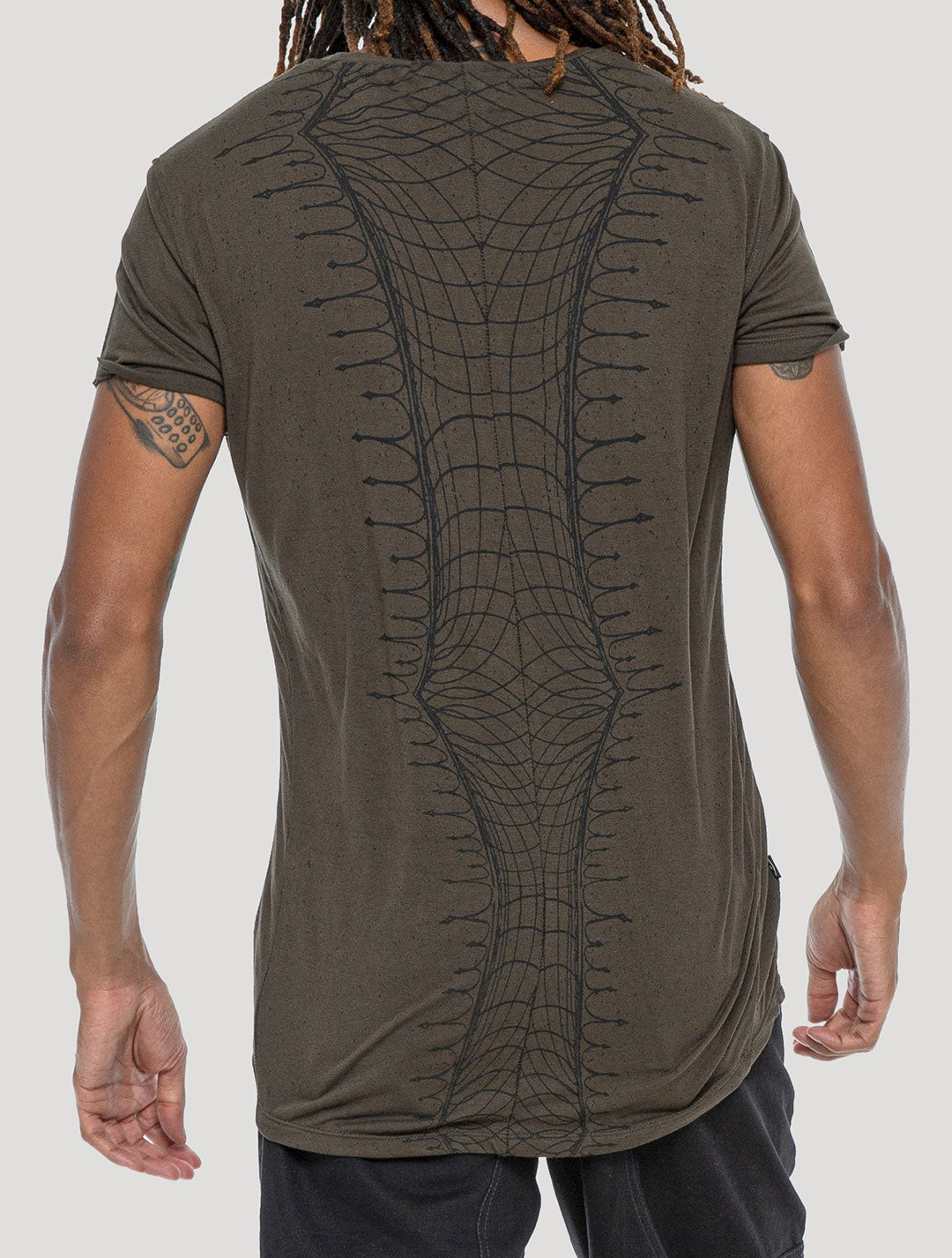 Olive green 'Vortex' 100% Bamboo Printed T-shirt by Psylo Fashion