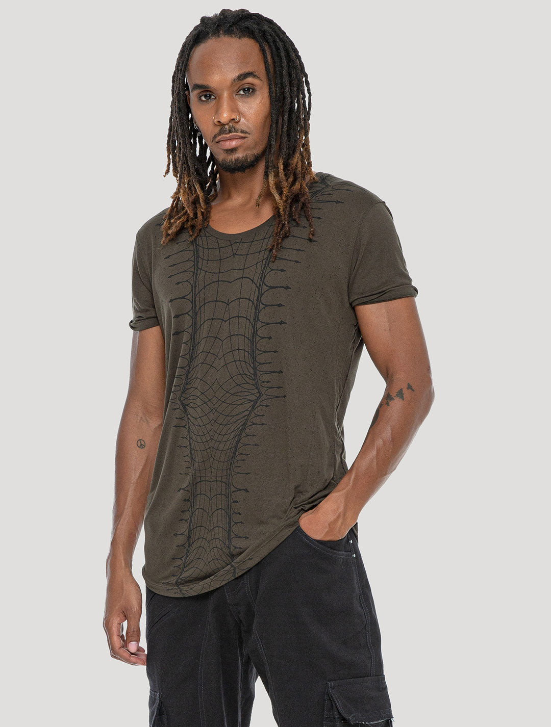 Olive green 'Vortex' 100% Bamboo Printed T-shirt by Psylo Fashion