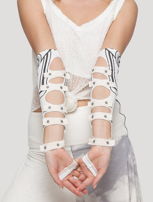 White Yin-Yang Long Gloves made from Organic Cotton Lycra - Psylo Fashion