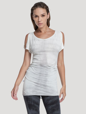  'Zozo' 100% Bamboo Off White Asymmetric Tunic by Psylo Fashion