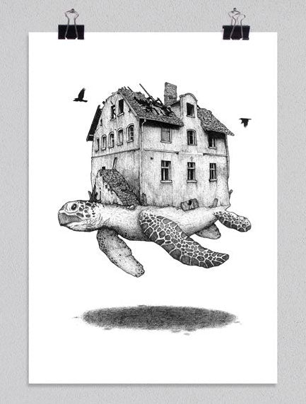 Home and Away / Turtle Art Print by PlazmaLab - Psylo Fashion